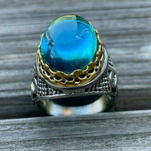 Men Ring Silver Tone Blue Stone Fashion Men Jewelry Rings Size 8